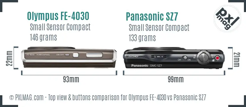 Olympus FE-4030 vs Panasonic SZ7 top view buttons comparison Olympus FE-4030 vs Panasonic SZ7 top view buttons comparison