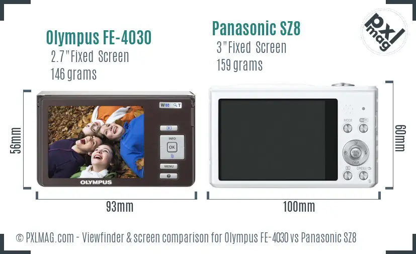 Olympus FE-4030 vs Panasonic SZ8 Screen and Viewfinder comparison