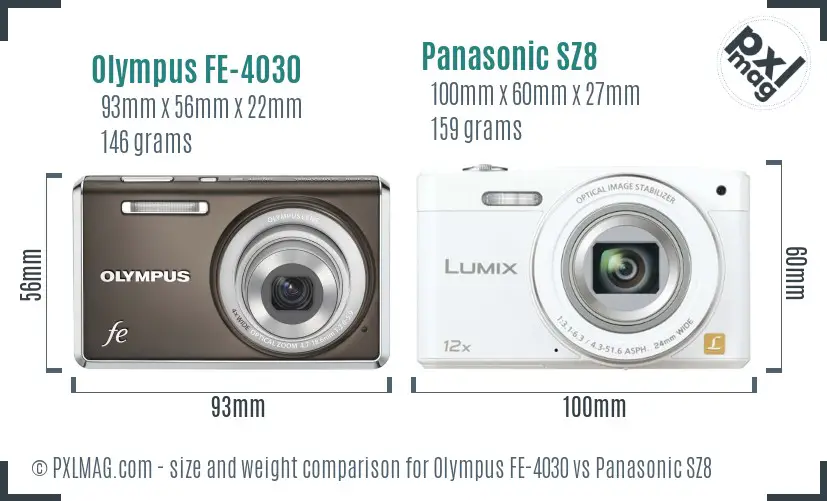 Olympus FE-4030 vs Panasonic SZ8 size comparison