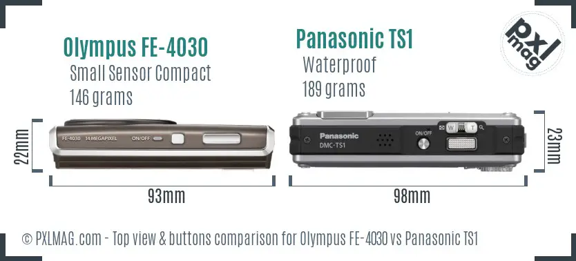 Olympus FE-4030 vs Panasonic TS1 top view buttons comparison