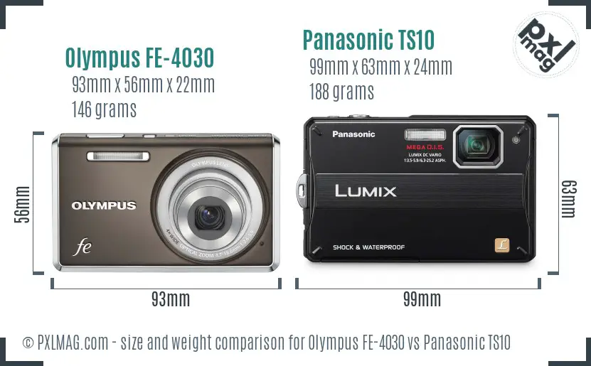 Olympus FE-4030 vs Panasonic TS10 size comparison
