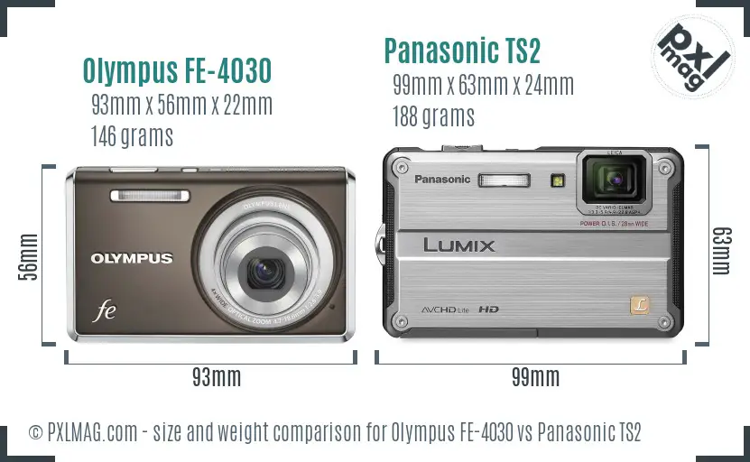 Olympus FE-4030 vs Panasonic TS2 size comparison