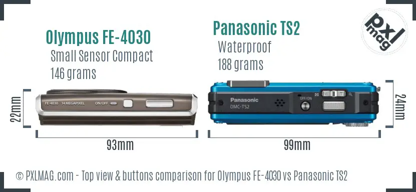 Olympus FE-4030 vs Panasonic TS2 top view buttons comparison