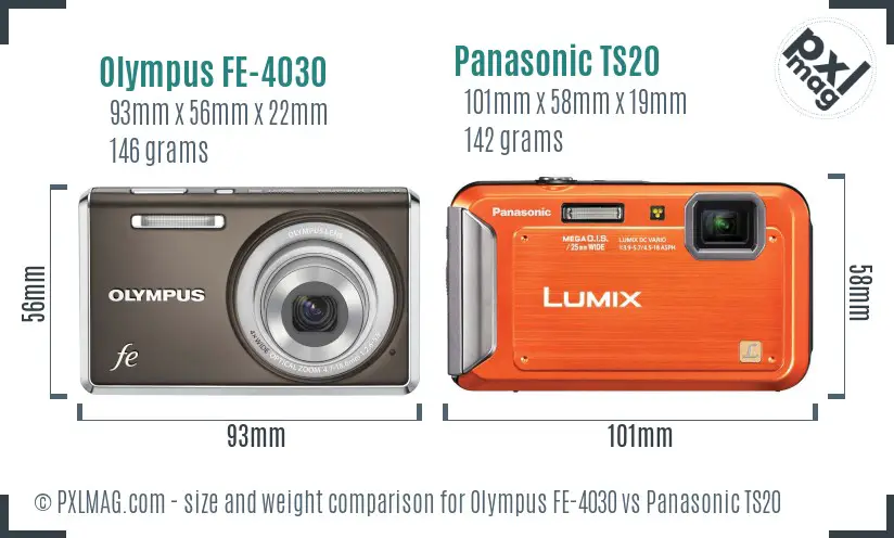 Olympus FE-4030 vs Panasonic TS20 size comparison