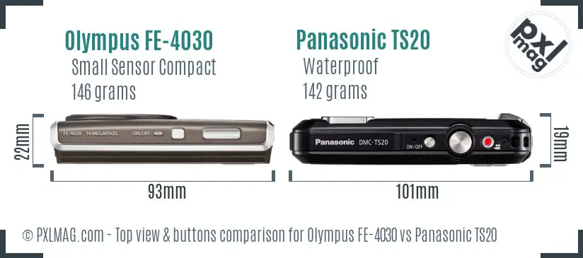 Olympus FE-4030 vs Panasonic TS20 top view buttons comparison