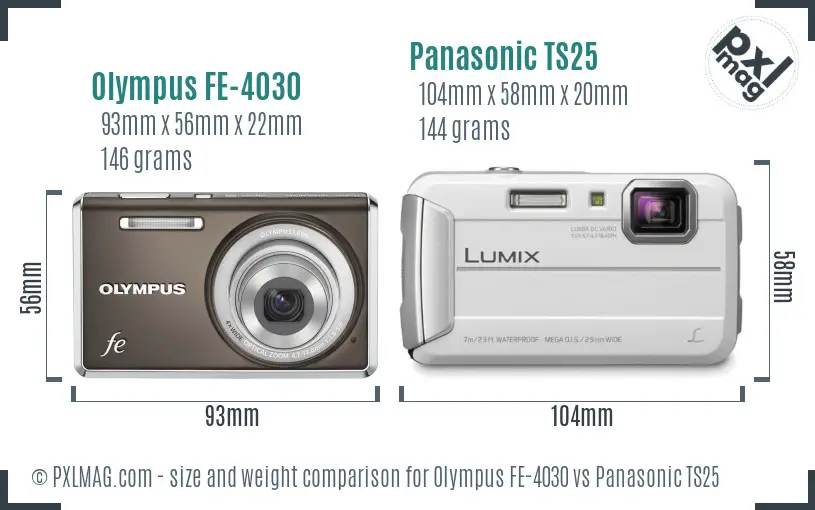 Olympus FE-4030 vs Panasonic TS25 size comparison