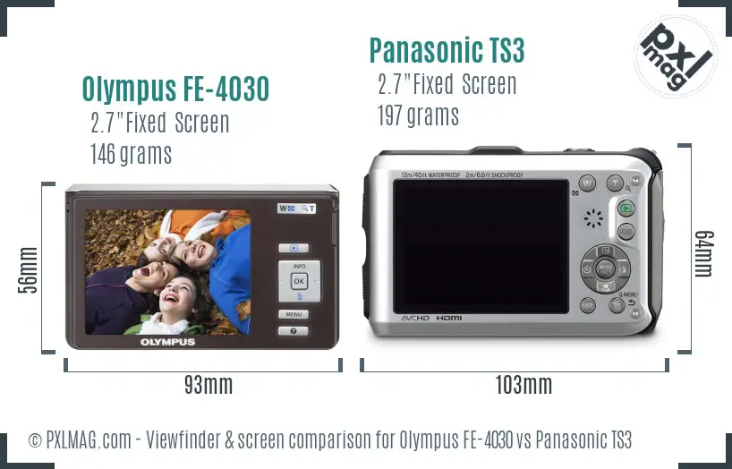 Olympus FE-4030 vs Panasonic TS3 Screen and Viewfinder comparison