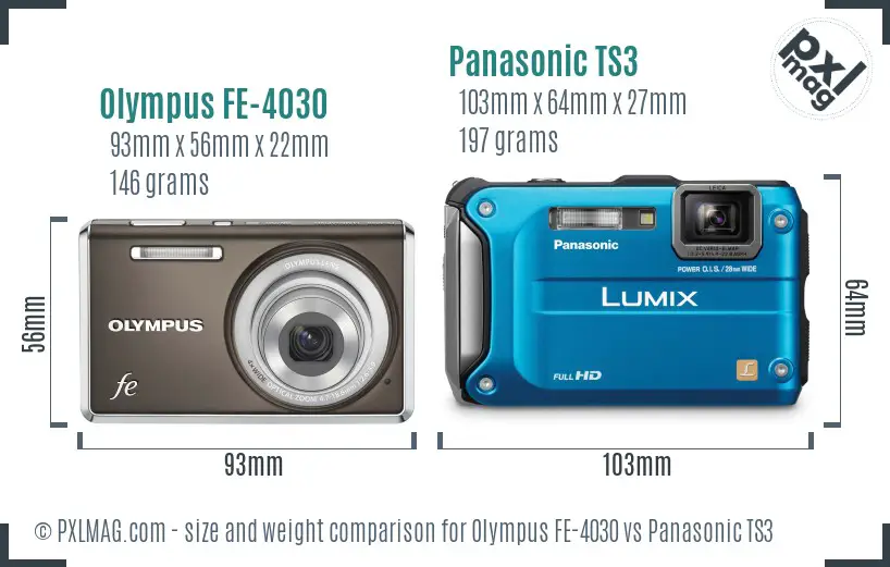 Olympus FE-4030 vs Panasonic TS3 size comparison