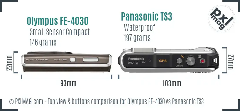 Olympus FE-4030 vs Panasonic TS3 top view buttons comparison