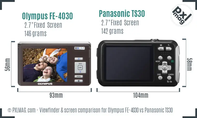 Olympus FE-4030 vs Panasonic TS30 Screen and Viewfinder comparison