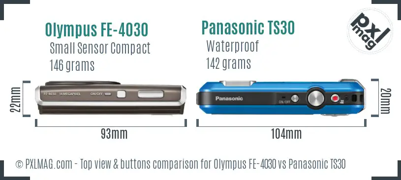 Olympus FE-4030 vs Panasonic TS30 top view buttons comparison