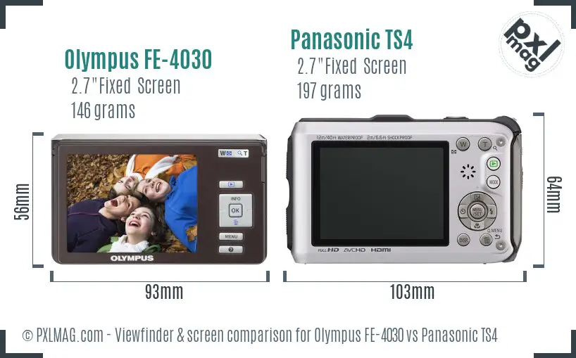 Olympus FE-4030 vs Panasonic TS4 Screen and Viewfinder comparison