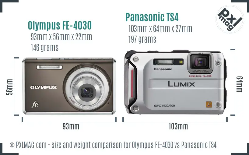Olympus FE-4030 vs Panasonic TS4 size comparison