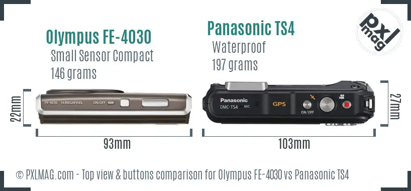 Olympus FE-4030 vs Panasonic TS4 top view buttons comparison
