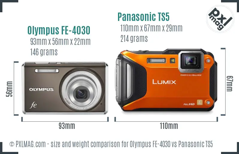 Olympus FE-4030 vs Panasonic TS5 size comparison