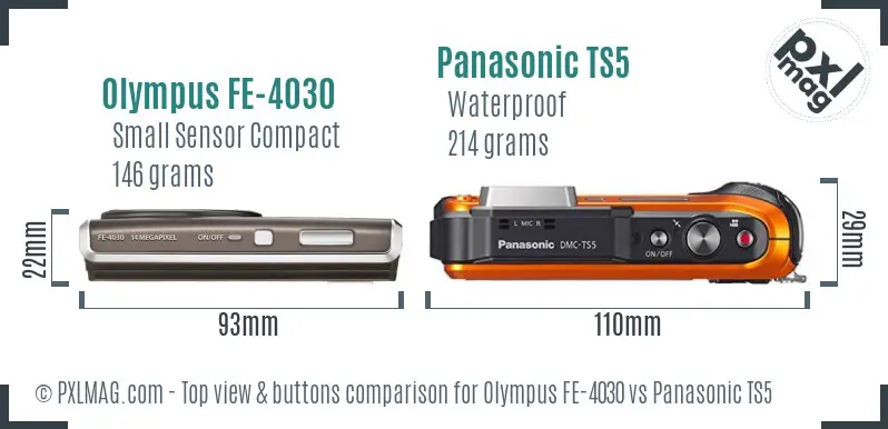 Olympus FE-4030 vs Panasonic TS5 top view buttons comparison