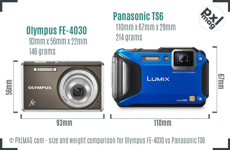 Olympus FE-4030 vs Panasonic TS6 size comparison