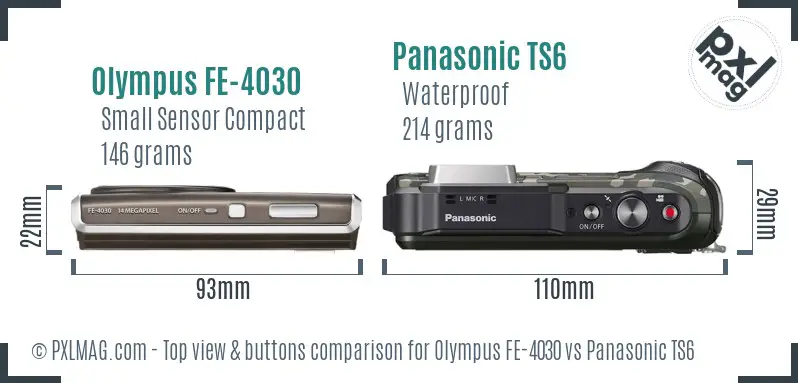 Olympus FE-4030 vs Panasonic TS6 top view buttons comparison