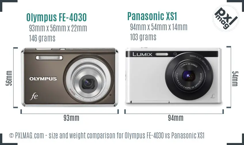 Olympus FE-4030 vs Panasonic XS1 size comparison