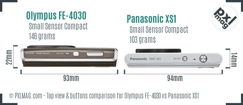 Olympus FE-4030 vs Panasonic XS1 top view buttons comparison