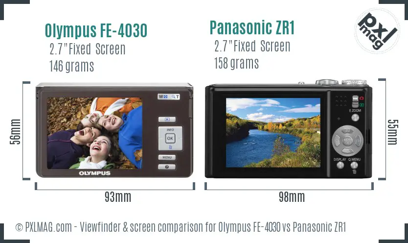 Olympus FE-4030 vs Panasonic ZR1 Screen and Viewfinder comparison
