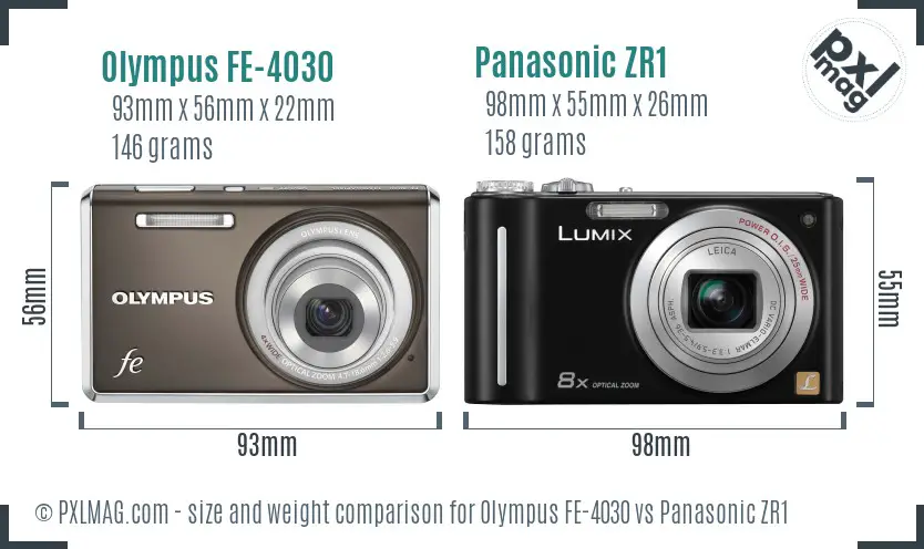 Olympus FE-4030 vs Panasonic ZR1 size comparison