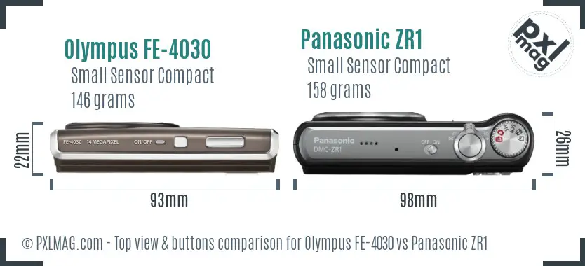 Olympus FE-4030 vs Panasonic ZR1 top view buttons comparison