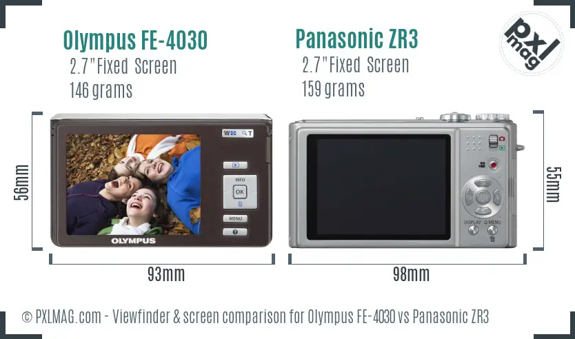 Olympus FE-4030 vs Panasonic ZR3 Screen and Viewfinder comparison