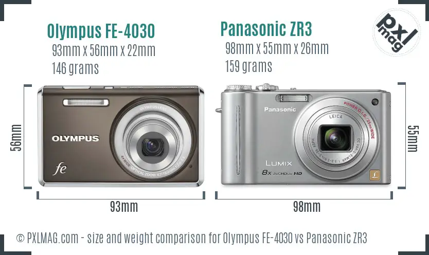 Olympus FE-4030 vs Panasonic ZR3 size comparison