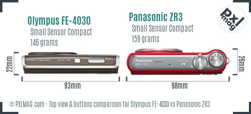 Olympus FE-4030 vs Panasonic ZR3 top view buttons comparison