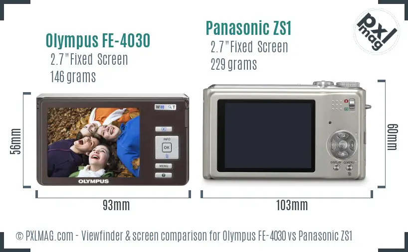 Olympus FE-4030 vs Panasonic ZS1 Screen and Viewfinder comparison