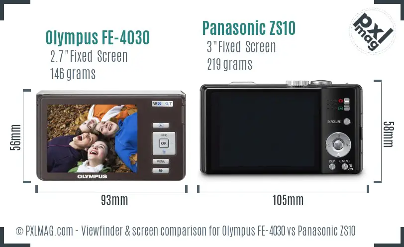 Olympus FE-4030 vs Panasonic ZS10 Screen and Viewfinder comparison