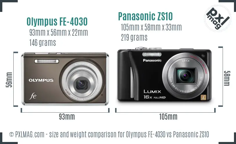 Olympus FE-4030 vs Panasonic ZS10 size comparison