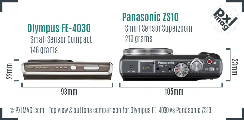 Olympus FE-4030 vs Panasonic ZS10 top view buttons comparison