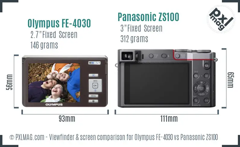 Olympus FE-4030 vs Panasonic ZS100 Screen and Viewfinder comparison