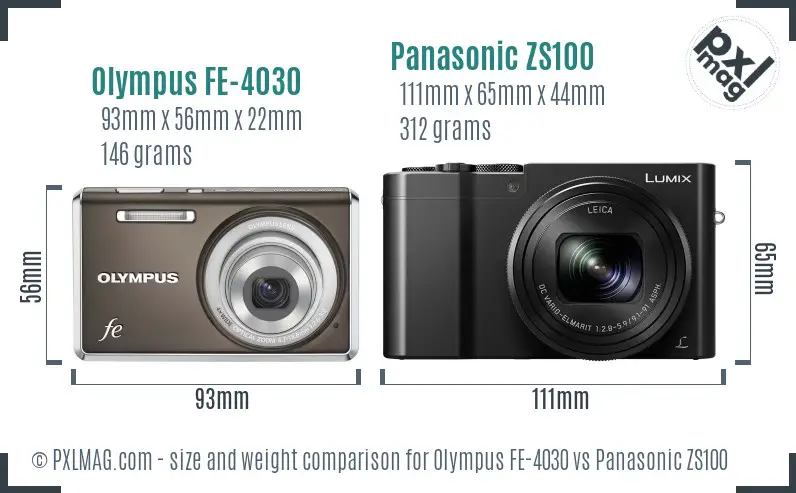 Olympus FE-4030 vs Panasonic ZS100 size comparison