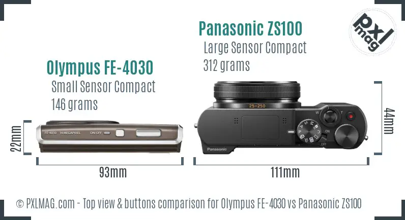 Olympus FE-4030 vs Panasonic ZS100 top view buttons comparison