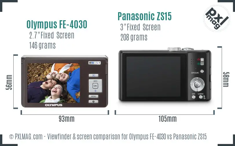 Olympus FE-4030 vs Panasonic ZS15 Screen and Viewfinder comparison