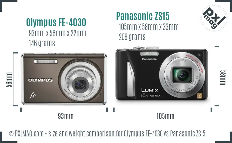 Olympus FE-4030 vs Panasonic ZS15 size comparison