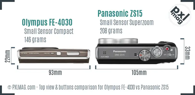 Olympus FE-4030 vs Panasonic ZS15 top view buttons comparison