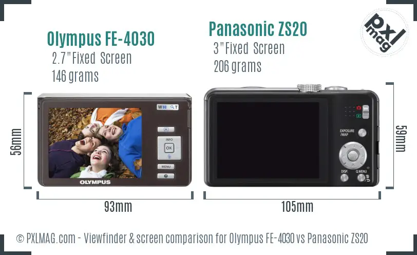 Olympus FE-4030 vs Panasonic ZS20 Screen and Viewfinder comparison