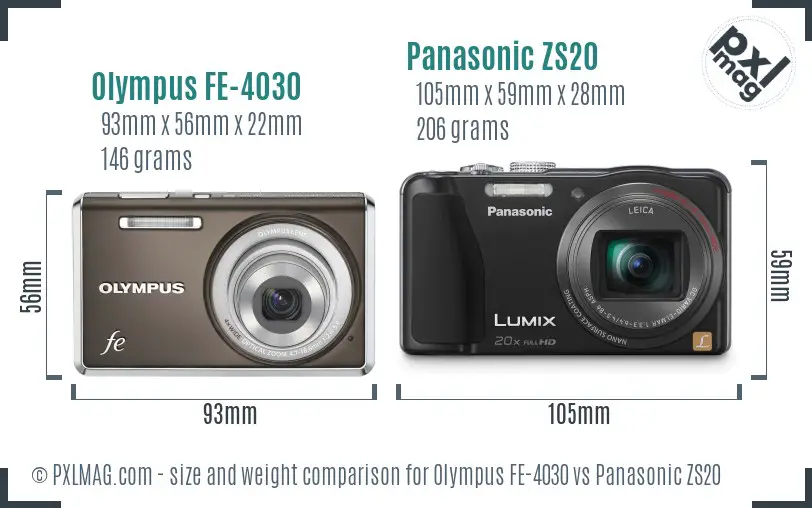 Olympus FE-4030 vs Panasonic ZS20 size comparison
