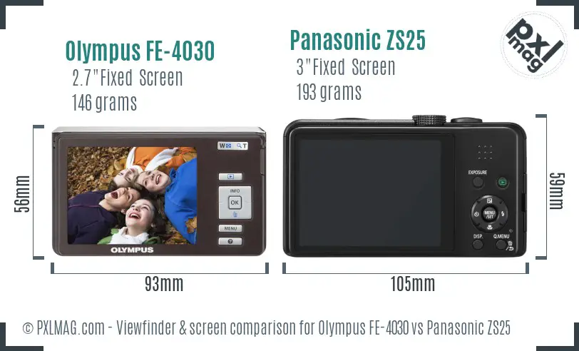Olympus FE-4030 vs Panasonic ZS25 Screen and Viewfinder comparison