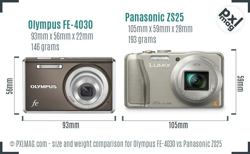 Olympus FE-4030 vs Panasonic ZS25 size comparison