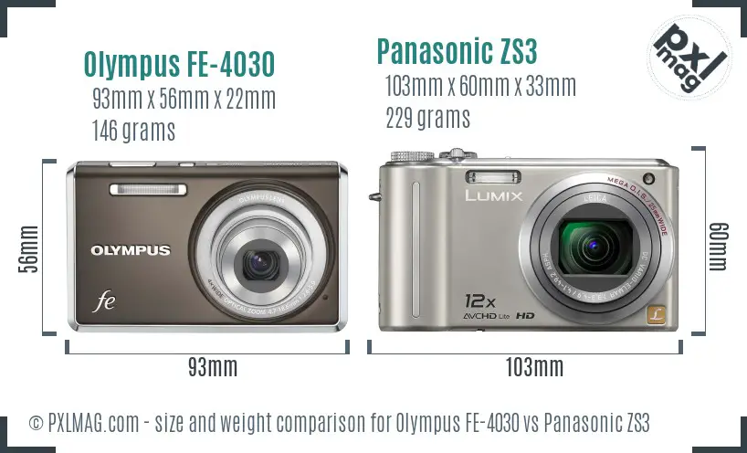 Olympus FE-4030 vs Panasonic ZS3 size comparison