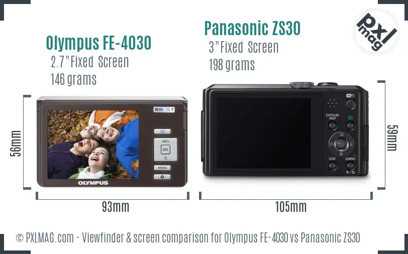 Olympus FE-4030 vs Panasonic ZS30 Screen and Viewfinder comparison