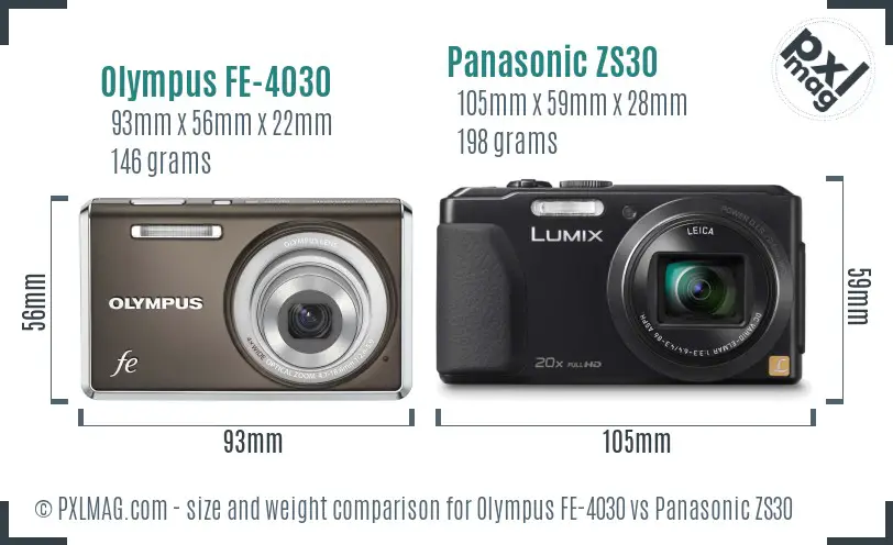Olympus FE-4030 vs Panasonic ZS30 size comparison