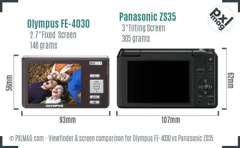 Olympus FE-4030 vs Panasonic ZS35 Screen and Viewfinder comparison