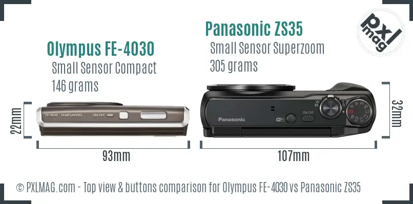 Olympus FE-4030 vs Panasonic ZS35 top view buttons comparison