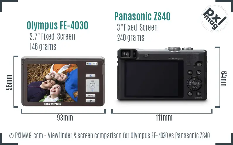 Olympus FE-4030 vs Panasonic ZS40 Screen and Viewfinder comparison